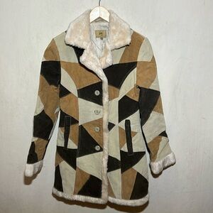 Vintage 90s Penny Lane Style Suede Patchwork Coat Size Medium